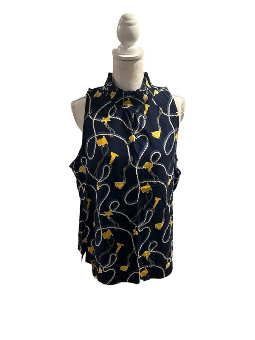 {crown & ivy} Navy & Yellow Rope Print Mock Neck Top